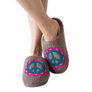 Natural Life Icon Sherpa Slippers - Peace Sign Womens Size L 9-10 NWT